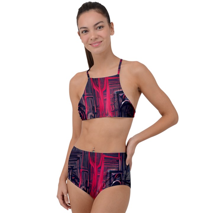 Stranger Things Fantasy Dark  Red High Waist Tankini Set