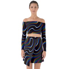 Rainbow Waves Art Iridescent Off Shoulder Top With Skirt Set by Amaryn4rt