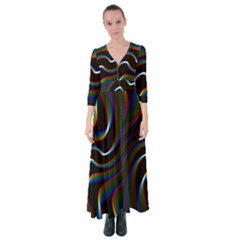 Rainbow Waves Art Iridescent Button Up Maxi Dress by Amaryn4rt