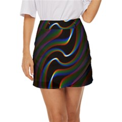 Rainbow Waves Art Iridescent Mini Front Wrap Skirt