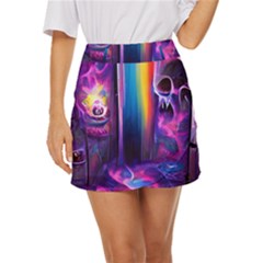 Purple Drawing Digital Art Mini Front Wrap Skirt