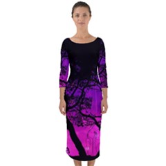 Tree Men Space Universe Surreal Quarter Sleeve Midi Bodycon Dress