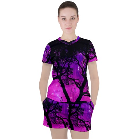 Tree Men Space Universe Surreal Women s Tee And Shorts Set by Amaryn4rt