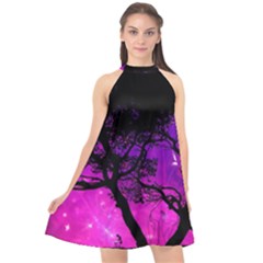 Tree Men Space Universe Surreal Halter Neckline Chiffon Dress  by Amaryn4rt