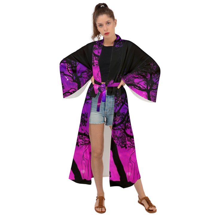 Tree Men Space Universe Surreal Maxi Kimono