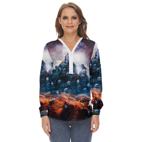 Artificial Intelligence Surreal Zip Up Long Sleeve Blouse by Amaryn4rt