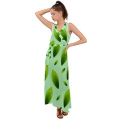 Background Pattern Leaves Nature V-neck Chiffon Maxi Dress