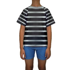 Black Silver Background Pattern Stripes Kids  Short Sleeve Swimwear