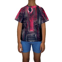 Stranger Things Fantasy Dark  Red Kids  Short Sleeve Swimwear