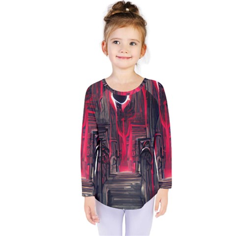 Stranger Things Fantasy Dark  Red Kids  Long Sleeve Tee by Amaryn4rt