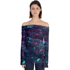 Space Futuristic Shiny Abstraction Off Shoulder Long Sleeve Top by Amaryn4rt