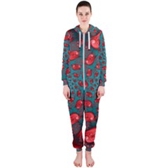Fractal Red Spiral Abstract Art Hooded Jumpsuit (ladies)