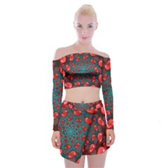 Fractal Red Spiral Abstract Art Off Shoulder Top With Mini Skirt Set by Amaryn4rt