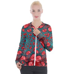 Fractal Red Spiral Abstract Art Casual Zip Up Jacket by Amaryn4rt