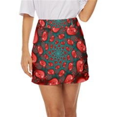 Fractal Red Spiral Abstract Art Mini Front Wrap Skirt