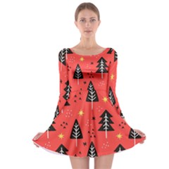 Christmas Christmas Tree Pattern Long Sleeve Skater Dress