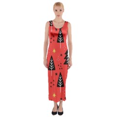Christmas Christmas Tree Pattern Fitted Maxi Dress