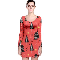 Christmas Christmas Tree Pattern Long Sleeve Velvet Bodycon Dress