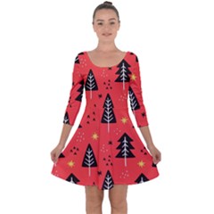 Christmas Christmas Tree Pattern Quarter Sleeve Skater Dress