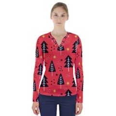 Christmas Christmas Tree Pattern V-Neck Long Sleeve Top