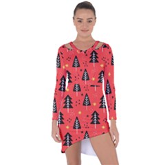 Christmas Christmas Tree Pattern Asymmetric Cut-Out Shift Dress