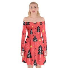 Christmas Christmas Tree Pattern Off Shoulder Skater Dress