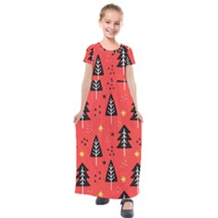Christmas Christmas Tree Pattern Kids  Short Sleeve Maxi Dress