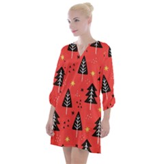 Christmas Christmas Tree Pattern Open Neck Shift Dress