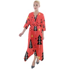 Christmas Christmas Tree Pattern Quarter Sleeve Wrap Front Maxi Dress