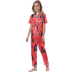 Christmas Christmas Tree Pattern Kids  Satin Short Sleeve Pajamas Set