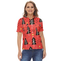 Christmas Christmas Tree Pattern Women s Short Sleeve Double Pocket Shirt