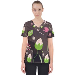 Wallpaper Floral Background Women s V-neck Scrub Top by Amaryn4rt