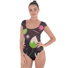 Wallpaper Floral Background Short Sleeve Leotard 