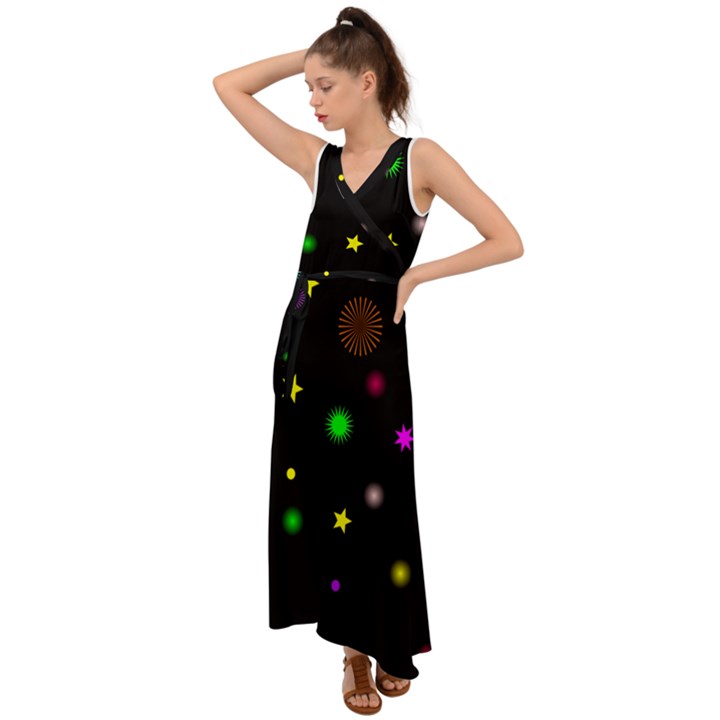 Stars Seamless Pattern Celebration V-Neck Chiffon Maxi Dress