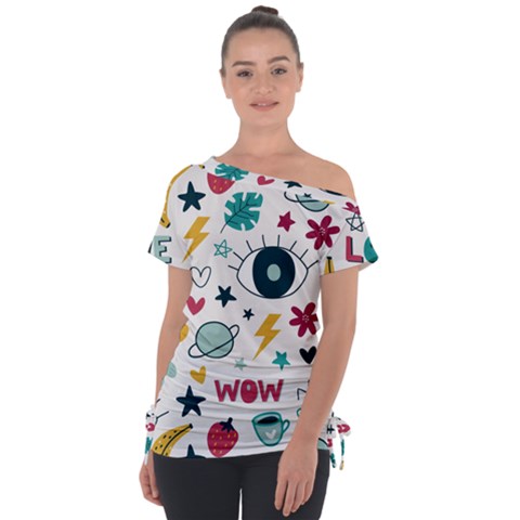 Wallpaper Background Cute Design Off Shoulder Tie-up Tee by Amaryn4rt