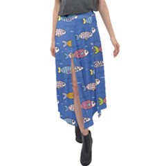 Sea Fish Blue Submarine Animals Velour Split Maxi Skirt by Amaryn4rt