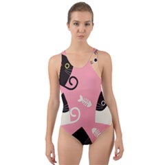 Cat Pattern Backgroundpet Cut-out Back One Piece Swimsuit by Amaryn4rt