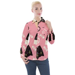 Cat Pattern Backgroundpet Women s Long Sleeve Pocket Shirt