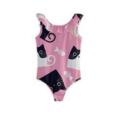 Cat Pattern Backgroundpet Kids  Frill Swimsuit by Amaryn4rt