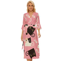 Cat Pattern Backgroundpet Midsummer Wrap Dress