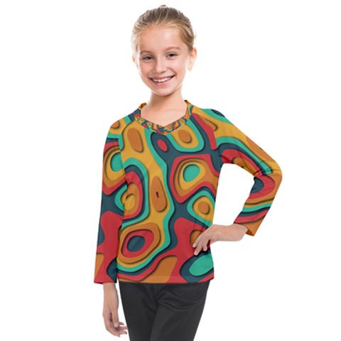 Paper Cut Abstract Pattern Kids  Long Mesh Tee by Amaryn4rt