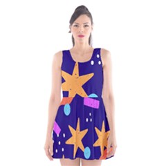 Star Abstract Pattern Wallpaper Scoop Neck Skater Dress