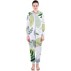 Leaves Foliage Pattern Abstract Hooded Jumpsuit (ladies)