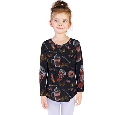 Coffee Watercolor Background Kids  Long Sleeve Tee by Amaryn4rt