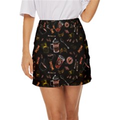 Coffee Watercolor Background Mini Front Wrap Skirt