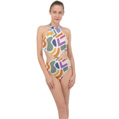 Abstract Pattern Background Halter Side Cut Swimsuit by Amaryn4rt