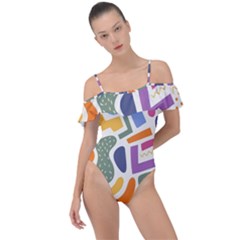 Abstract Pattern Background Frill Detail One Piece Swimsuit by Amaryn4rt