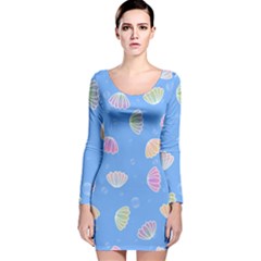 Seashell Clam Pattern Art Design Long Sleeve Velvet Bodycon Dress by Amaryn4rt