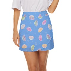 Seashell Clam Pattern Art Design Mini Front Wrap Skirt