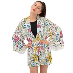 Flowers Nature Wallpaper Background Long Sleeve Kimono